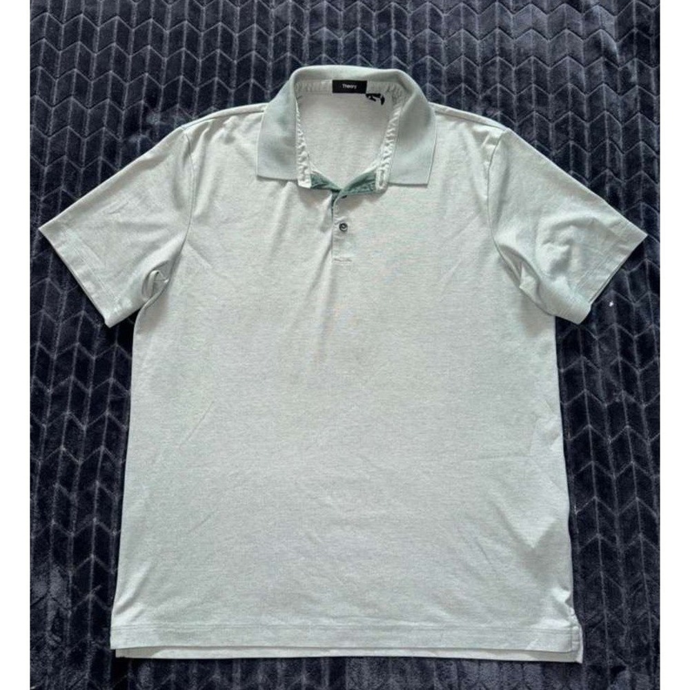 Theory Men's Atlas Polo Shirt Light Gray Contrast Button Placket‎ Size XL